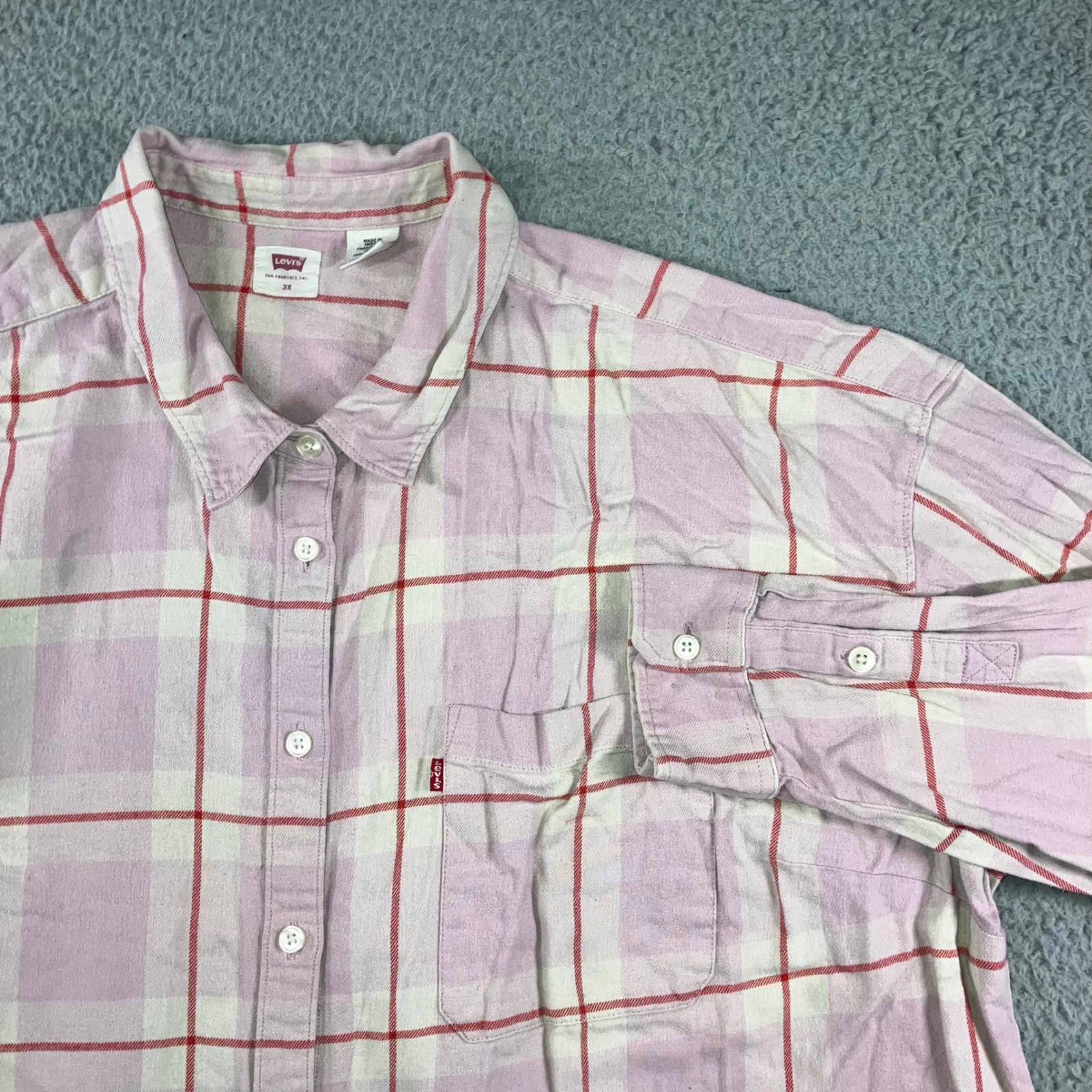 Levi's Shirt Women 3x Lavender Pink Plaid L/S Flannel Relaxed Layering Classic